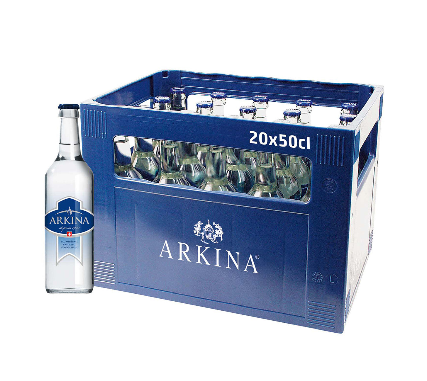 DE: Arkina Blau ohne Kohlensäure 50 cl 20-Harasse MHI – stilles Mineralwasser in Glasflaschen mit blauem Verschluss, ideal für Gastronomie & Haushalt.

FR: Arkina Bleu sans gaz 50 cl 20-Harasse MHI – eau minérale plate en bouteilles en verre, idéale pour la restauration et la maison.

IT: Arkina Blu senza gas 50 cl 20-Harasse MHI – acqua minerale naturale senza bollicine in bottiglie di vetro, ideale per ristorazione e casa.