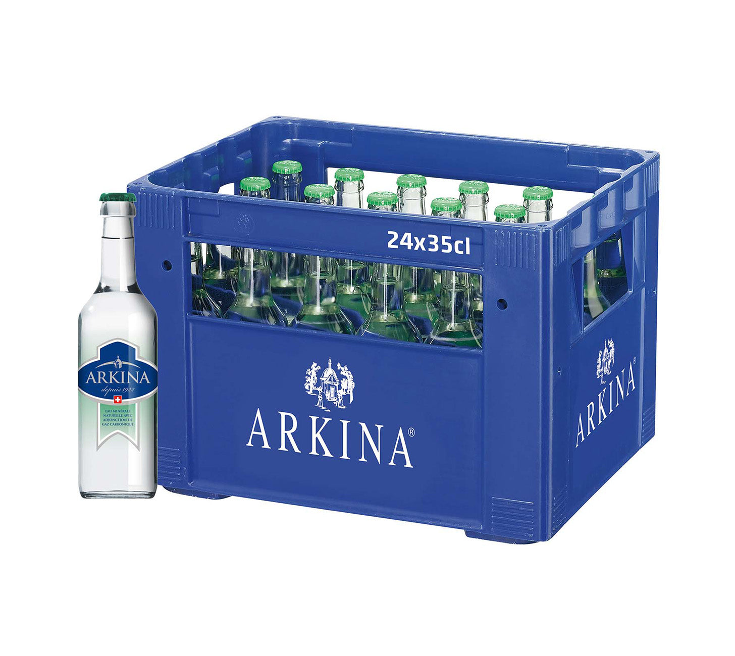 DE: Arkina Grün mit Kohlensäure 35 cl 24-Harasse MHI – sprudelndes Mineralwasser in Glasflaschen mit grünen Verschlüssen, ideal für Gastronomie und Haushalt.

FR: Arkina Vert gazeuse 35 cl 24-Harasse MHI – eau minérale pétillante en bouteilles en verre, idéale pour la restauration et la maison.

IT: Arkina Verde frizzante 35 cl 24-Harasse MHI – acqua minerale gassata in bottiglie di vetro, ideale per ristorazione e casa.