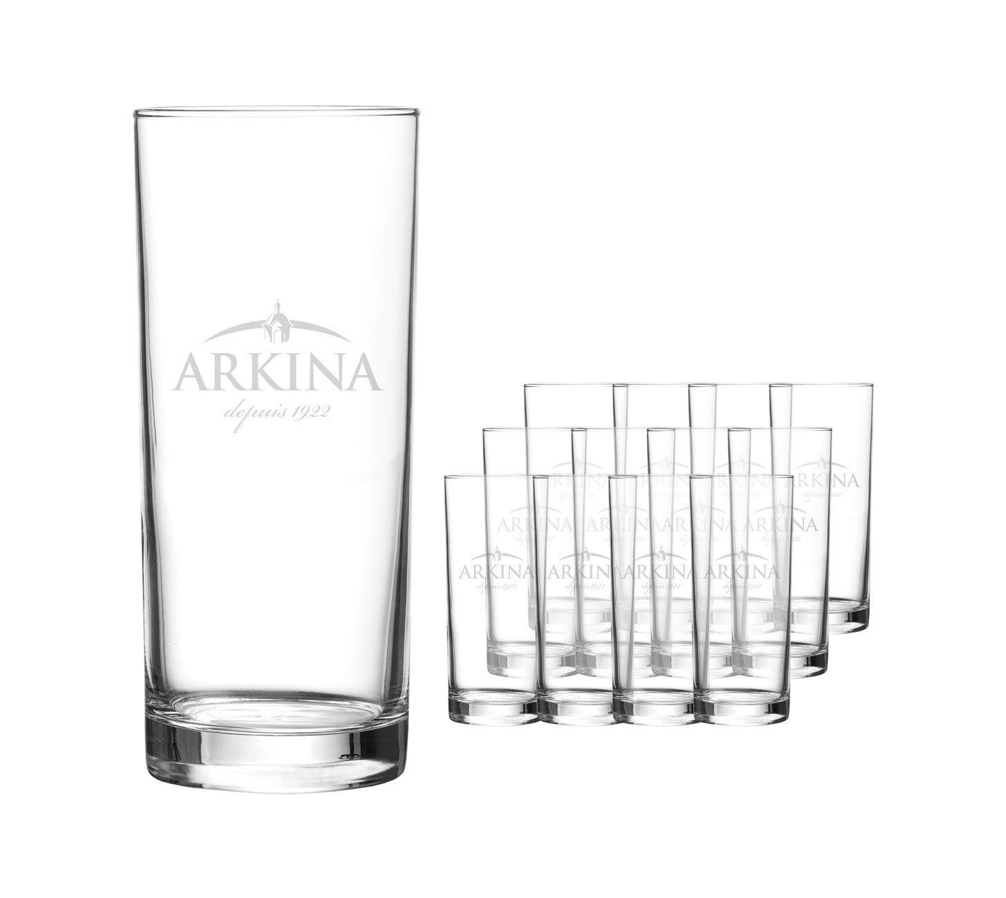 DE: 12 × 30 cl Wassergläser mit Arkina-Logo – geeicht, klar und spülmaschinenfest.

FR: 12 verres à eau 30 cl avec logo Arkina – calibrés, transparents et compatibles lave-vaisselle.

IT: 12 bicchieri da acqua 30 cl con logo Arkina – calibrati, trasparenti e lavabili in lavastoviglie.