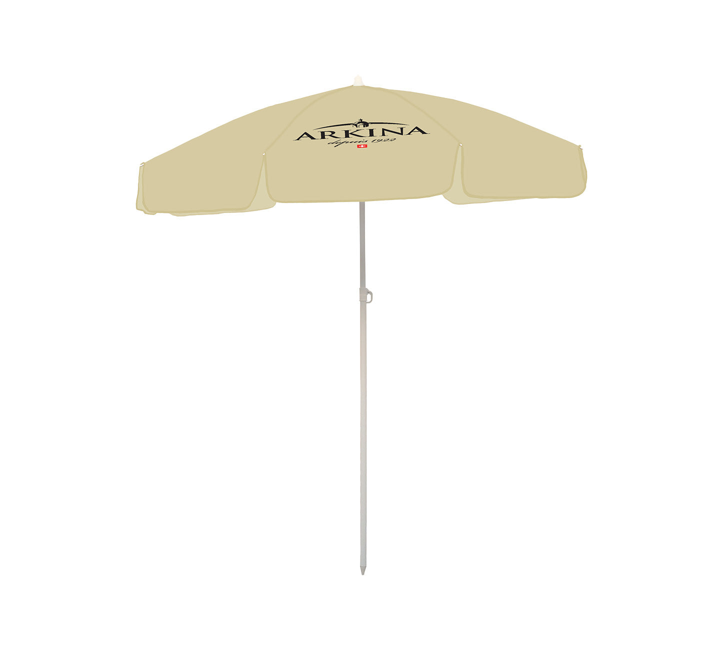 DE: Beiger Arkina-Sonnenschirm auf Stange, mit Arkina-Logo auf dem Schirmdach.

FR: Parasol beige Arkina sur mât, avec logo Arkina sur la toile.

IT: Ombrellone beige Arkina su palo, con logo Arkina sulla tela.