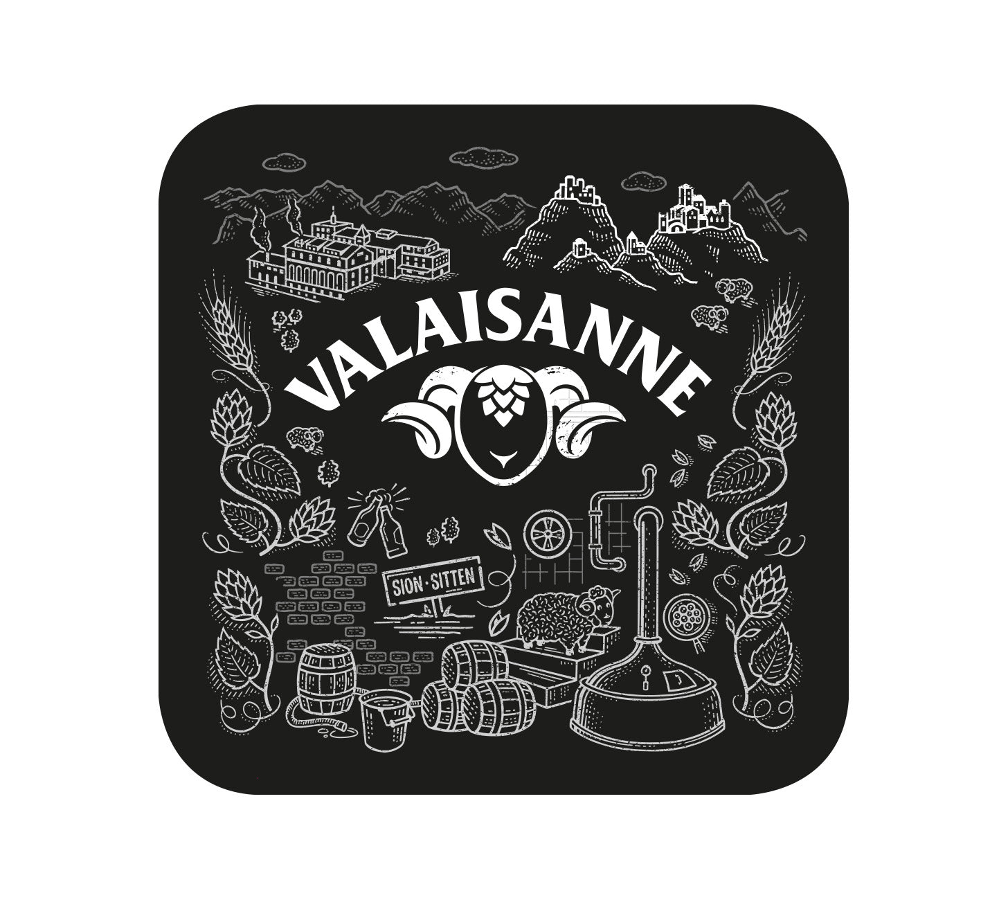 DE:Valaisanne Bierteller dunkel, quadratisch – stilvoller Untersetzer mit Valaisanne-Logo und Illustration, perfekt für Bar & Events.
Keywords: valaisanne bierteller quadratisch, bier untersetzer, feldschloesschen getraenkeshop

FR:Valaisanne sous-verre foncé, carré – sous-verre élégant avec logo et illustration, idéal pour bar et fête.
Keywords: valaisanne sous-verre carré, accessoires bière, feldschloesschen getraenkeshop

IT:Valaisanne sottobicchiere scuro, quadrato – elegante sottobicchiere con lo