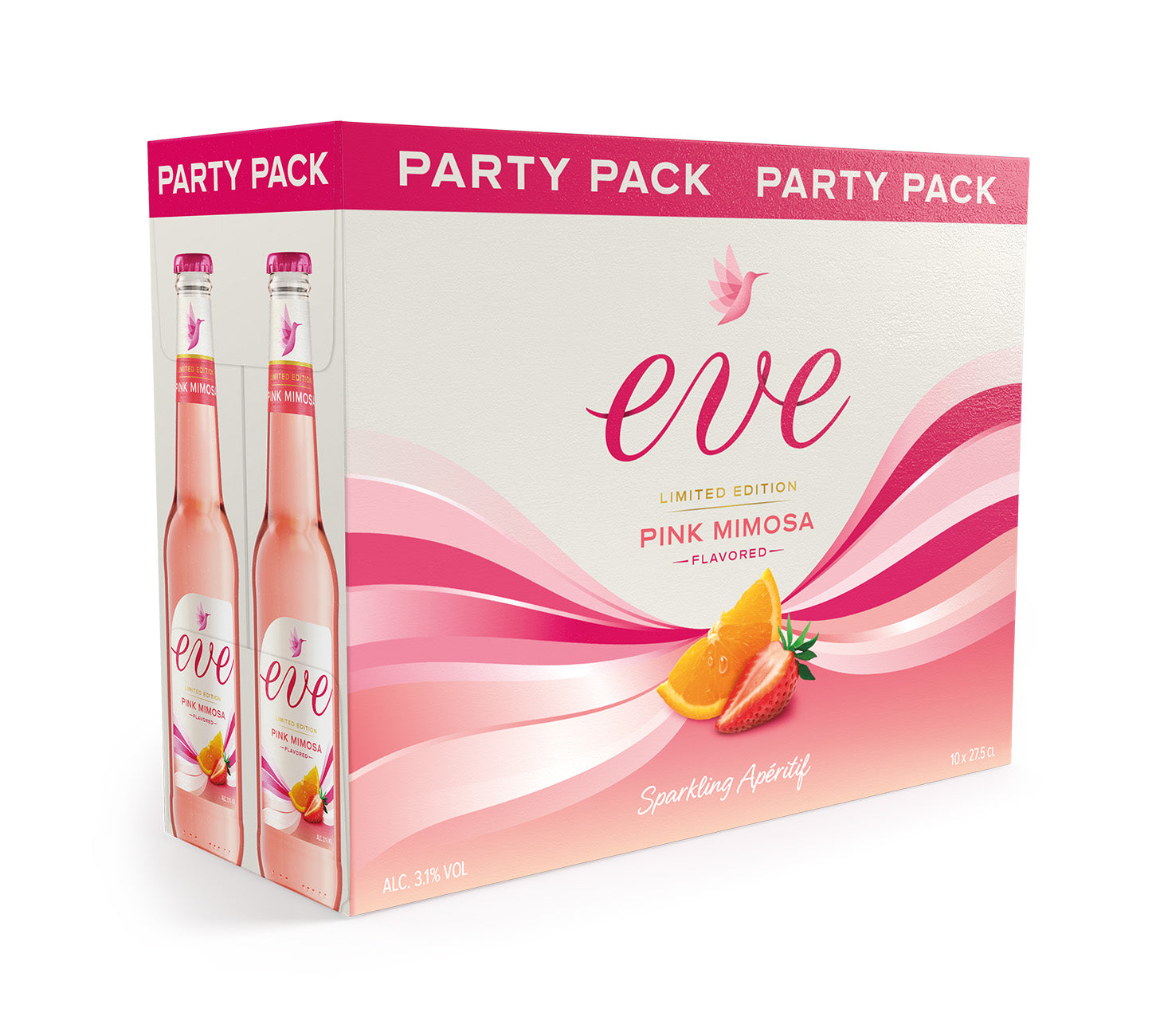 DE: Eve Pink Mimosa – Partypack mit 10x27.5cl Flaschen

FR: Eve Pink Mimosa – pack de 10 bouteilles 27.5cl

IT: Eve Pink Mimosa – confezione da 10 bottiglie 27.5cl