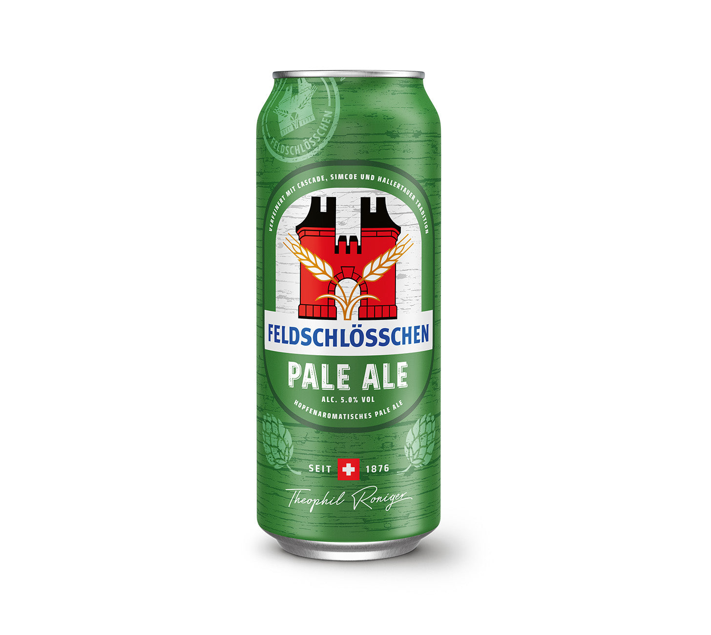 DE: Feldschloesschen Pale Ale – hopfenaromatisches Pale Ale mit fruchtigen Noten, Einzeldose, vor neutralem Hintergrund.

FR: Feldschloesschen Pale Ale – bière pale ale houblonnée aux notes fruitées, canette individuelle, sur fond neutre.

IT: Feldschloesschen Pale Ale – birra pale ale aromatica al luppolo con note fruttate, lattina singola, su sfondo neutro.
