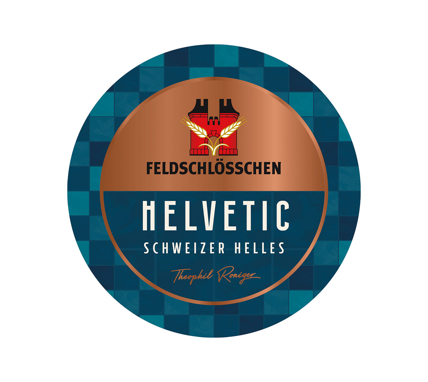 DE: Feldschloesschen Helvetic – Schweizer Helles Bier, einzelner runder Bierdeckel mit Logo auf Teller, vor neutralem Hintergrund

FR: Feldschloesschen Helvetic – bière blonde suisse, sous-bock rond avec logo sur une assiette, sur fond neutre

IT: Feldschloesschen Helvetic – birra chiara svizzera, sottobicchiere rotondo con logo su un piatto, su sfondo neutro