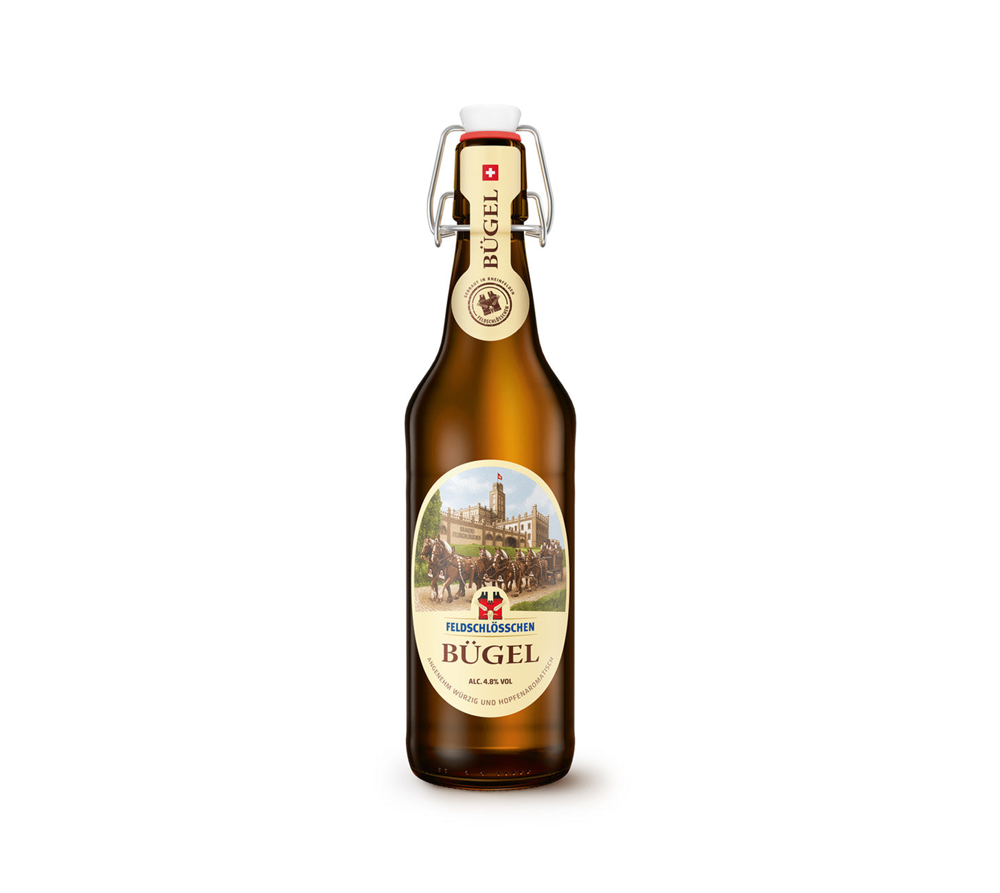 DE: Feldschloesschen Buegel Bier – Schweizer Bier, 50 cl Buegelflasche

FR: Feldschloesschen Buegel Biere – biere suisse, bouteille 50 cl a mecanisme

IT: Feldschloesschen Buegel Birra – birra svizzera, bottiglia 50 cl con tappo meccanico