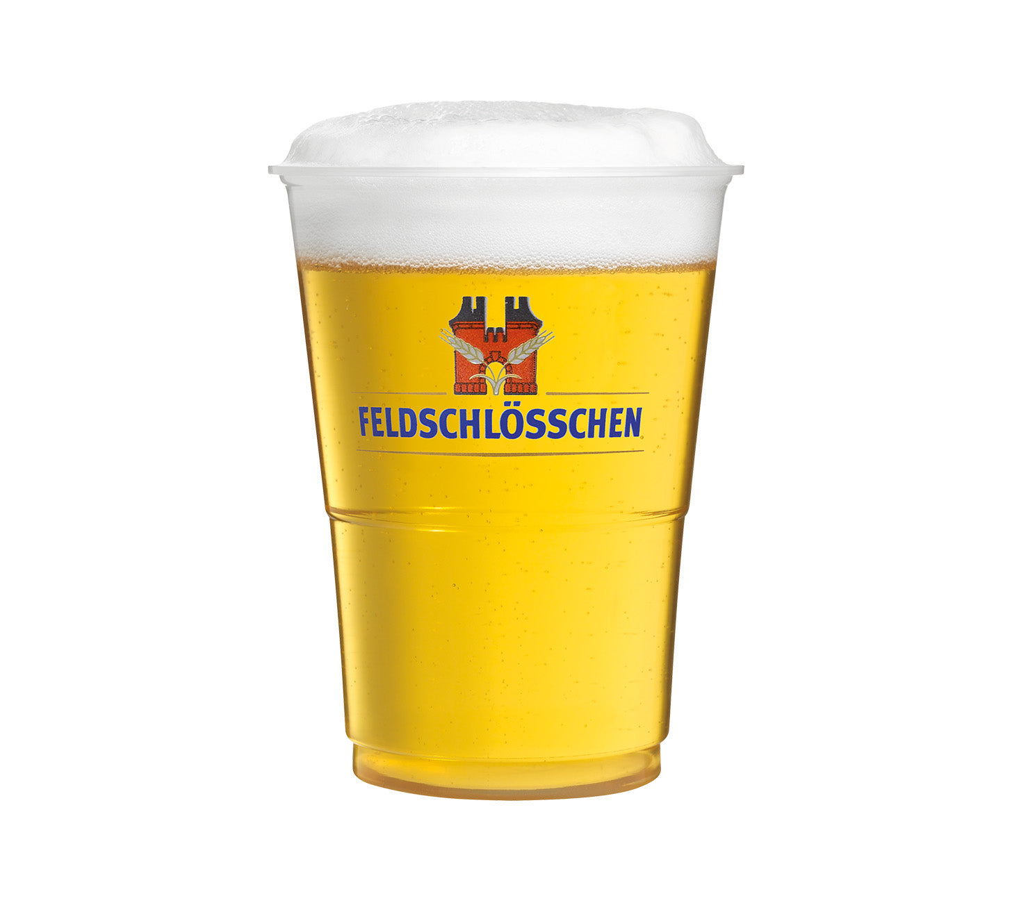 DE: Feldschloesschen PET-Becher mit Logo, gefüllt mit Bier, Inhalt 30 cl, aus transparentem Kunststoff, vor neutralem Hintergrund

FR: Gobelet PET Feldschloesschen avec logo, rempli de bière, contenance 30 cl, en plastique transparent, sur fond neutre

IT: Bicchiere PET Feldschloesschen con logo, riempito di birra, capacità 30 cl, in plastica trasparente, su sfondo neutro