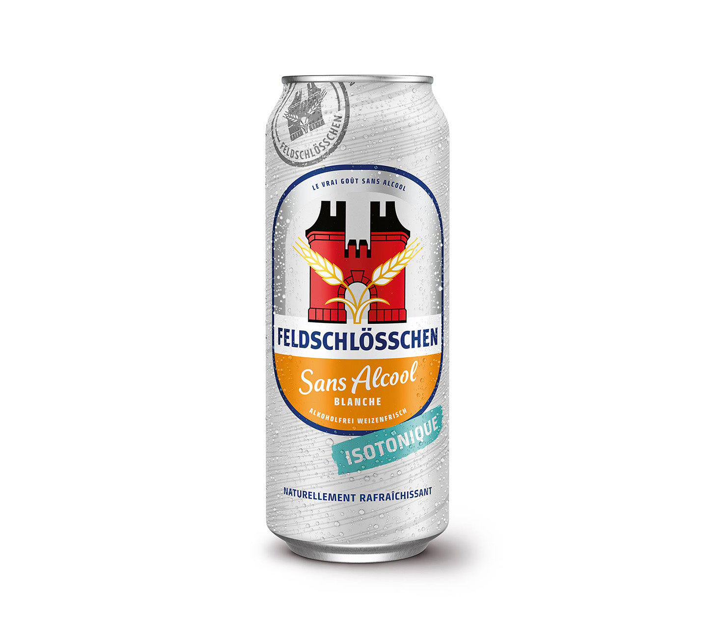 FR: Feldschlösschen Sans Alcool Weizenfrisch 50 cl – bière blanche sans alcool, isotonique, douce et rafraîchissante, sur fond neutre.
DE: Feldschlösschen Alkoholfrei Weizenfrisch 50 cl – isotonisches, mildes und erfrischendes alkoholfreies Weissbier, vor neutralem Hintergrund.
IT: Feldschlösschen Analcolica Weizenfrisch 50 cl – birra bianca analcolica isotonica, delicata e rinfrescante, su sfondo neutro.