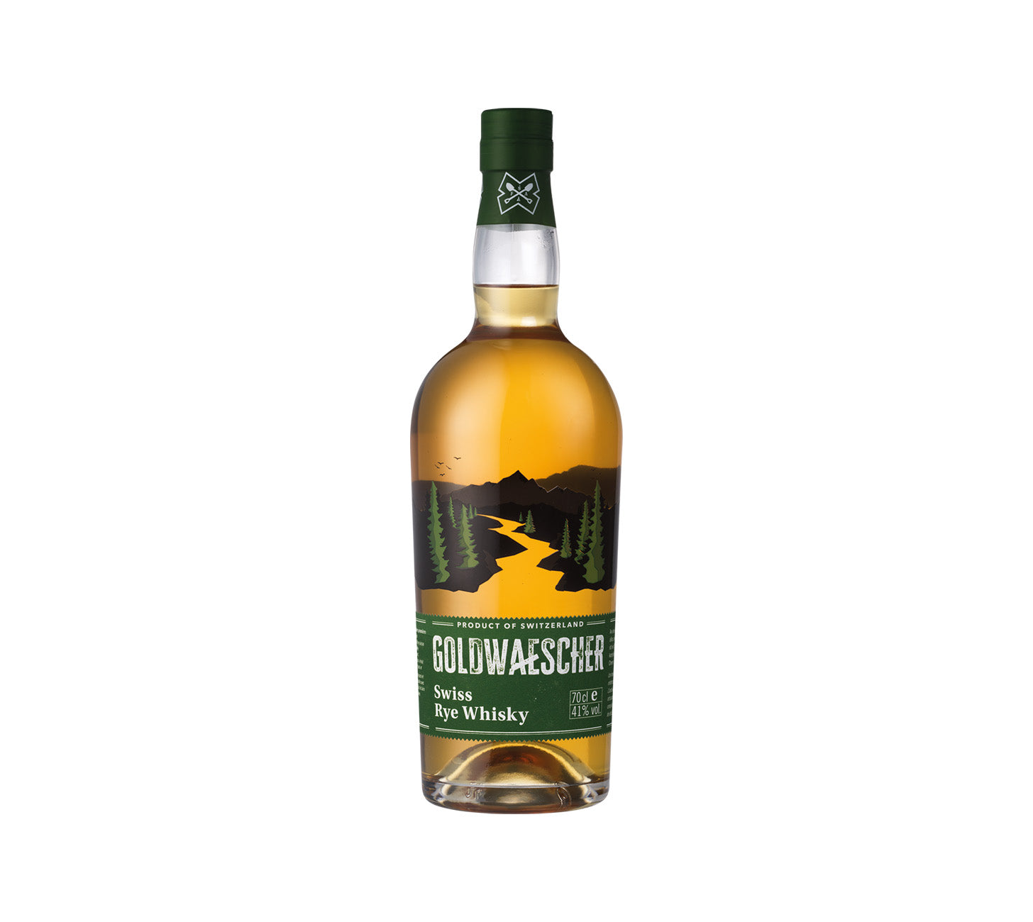 DE: Goldwaescher Swiss Rye Whisky – edler Schweizer Roggenwhisky (70 cl) mit goldener Farbe, in eleganter Flasche vor neutralem Hintergrund.
FR: Goldwaescher Swiss Rye Whisky – whisky de seigle suisse raffiné (70 cl) à la robe dorée, bouteille élégante sur fond neutre.
IT: Goldwaescher Swiss Rye Whisky – prezioso whisky svizzero di segale (70 cl) dal colore dorato, in bottiglia elegante su sfondo neutro.