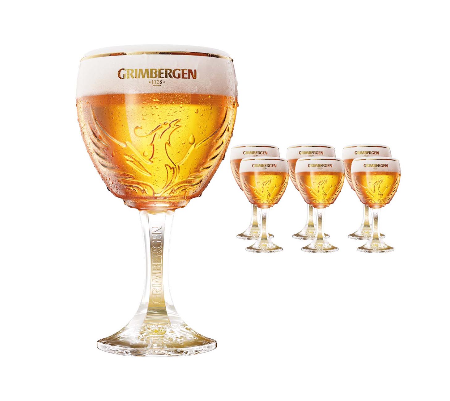 DE: Grimbergen Phoenix Glas 6x25cl – Set mit sechs eleganten Biergläsern mit Phönix-Motiv und Logo „Grimbergen 1128“ vor weißem Hintergrund, ideal für belgische Biere.

FR: Grimbergen Phoenix verre 6x25cl – lot de six verres à bière élégants avec motif du phénix et logo « Grimbergen 1128 » sur fond blanc.

IT: Bicchieri Grimbergen Phoenix 6x25cl – confezione da sei bicchieri da birra eleganti con logo della fenice e incisione « Grimbergen 1128 » su sfondo bianco.