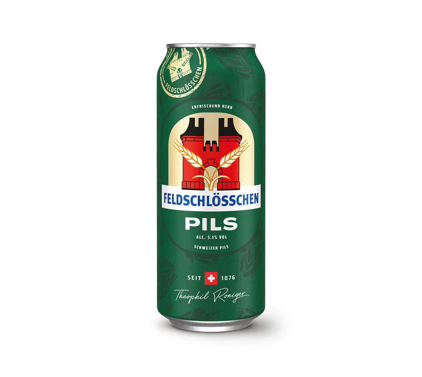 DE: Feldschloesschen Pils – erfrischend herbes Schweizer Pils, 50cl Einzeldose, vor neutralem Hintergrund

FR: Feldschloesschen Pils – bière pils rafraîchissante suisse, canette individuelle 50cl, sur fond neutre

IT: Feldschloesschen Pils – birra pils svizzera dal gusto rinfrescante e amaro, lattina singola 50cl, su sfondo neutro