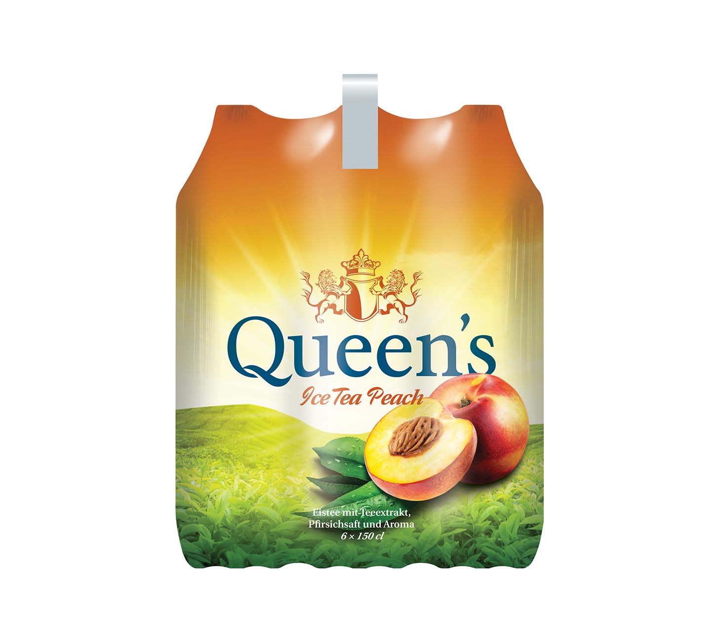 DE: Queen's Ice Tea Peach Eistee 150cl Pack, erfrischender Pfirsich-Eistee, handliche PET-Flaschen im praktischen Pack, vor weissem Hintergrund.

FR: Queen's Ice Tea Peach thé glacé 150cl pack, thé glacé à la pêche rafraîchissant, bouteilles PET pratiques en pack sur fond blanc.

IT: Queen's Ice Tea Peach tè freddo 150cl pack, tè freddo alla pesca rinfrescante, bottiglie PET maneggevoli in pack su sfondo bianco.

Keywords: queens ice tea peach, eistee pfirsich, the glace peche, te freddo pesca,