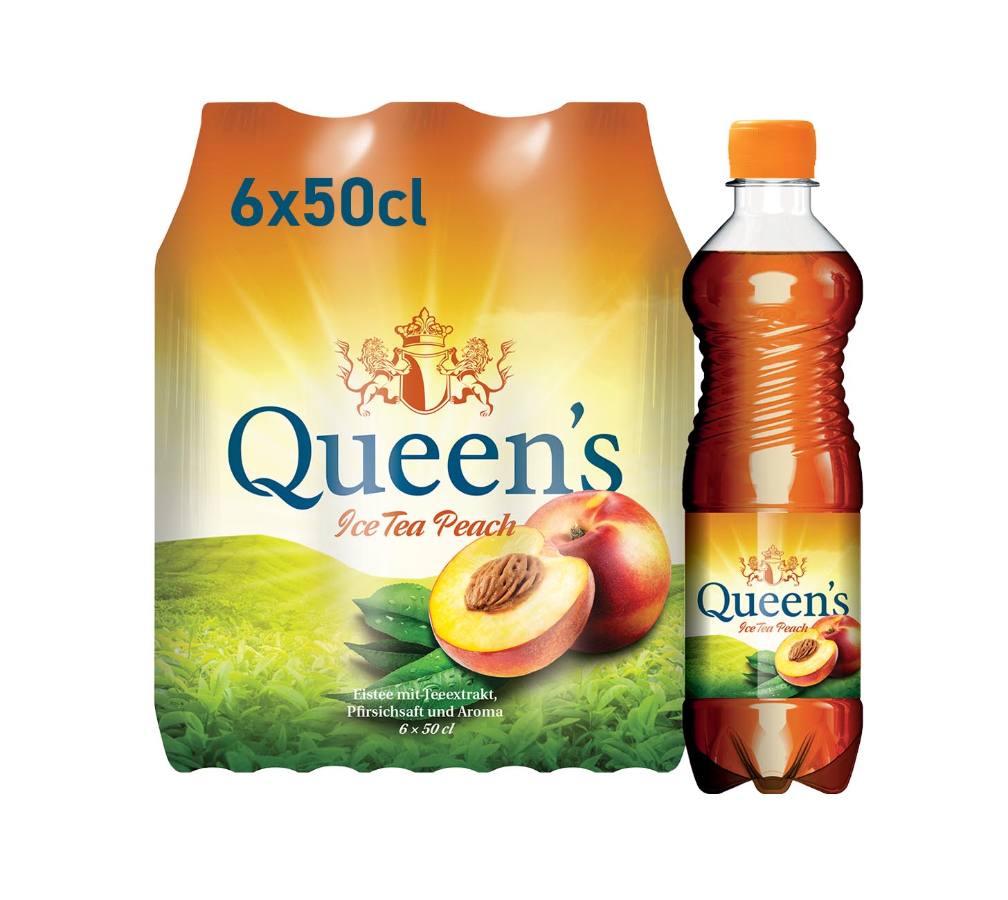 DE: Queen's Ice Tea Peach Eistee 50cl MHI, Pfirsich-Eistee, fruchtig und erfrischend, Mehrfachpack mit 
Trageeinheit vor weissem Hintergrund.

FR: Queen's Ice Tea Peach thé glacé 50cl MHI, thé glacé à la pêche, fruité et frais, multipack avec poignée sur fond blanc.

IT: Queen's Ice Tea Peach tè freddo 50cl MHI, tè freddo alla pesca, fruttato e fresco, multipack con maniglia su sfondo bianco.

Keywords: queens ice tea lemon, eistee mhi, the glace citron, te freddo peach