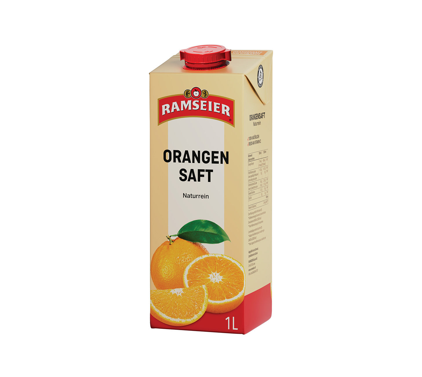 Ramseier Orangensaft 100cl 12-Pack, fruchtiger Saft, Vitamin C, erfrischend, Schweiz, vor neutralem Hintergrund