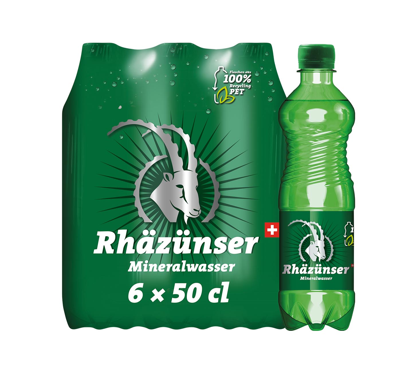 DE: Rhäzünser mit Kohlensäure 50cl 6-Pack – sprudelndes Mineralwasser in PET-Flaschen (MHI).

FR: Rhäzünser gazeuse 50cl 6-Pack – eau minérale pétillante en bouteilles PET (MHI).

IT: Rhäzünser frizzante 50cl 6-Pack – acqua minerale naturale gassata in bottiglie PET (MHI).