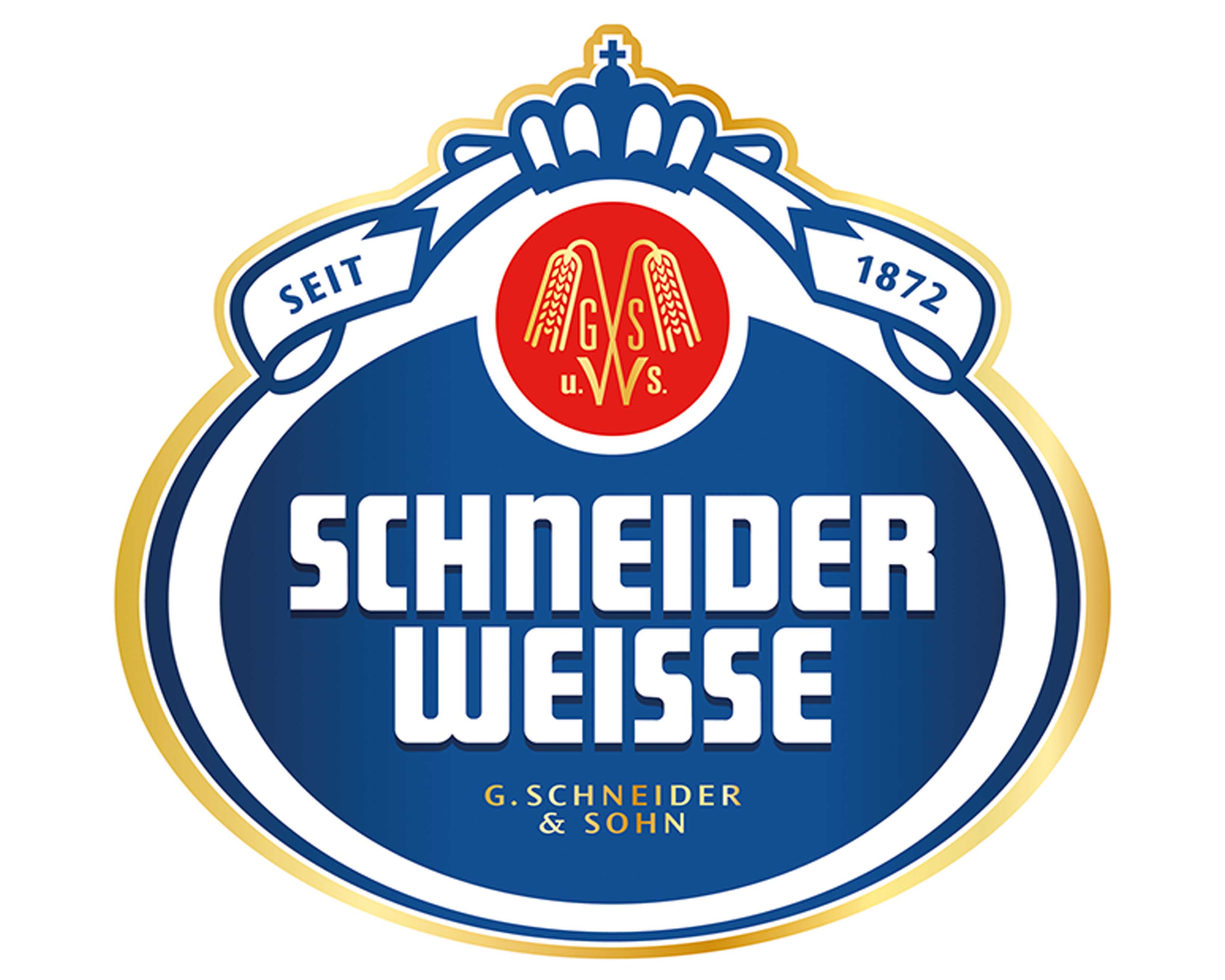 Schneider Weisse, deutsches Weissbier, traditionell gebraut, vollmundig, erfrischend, Logo vor neutralem Hintergrund.