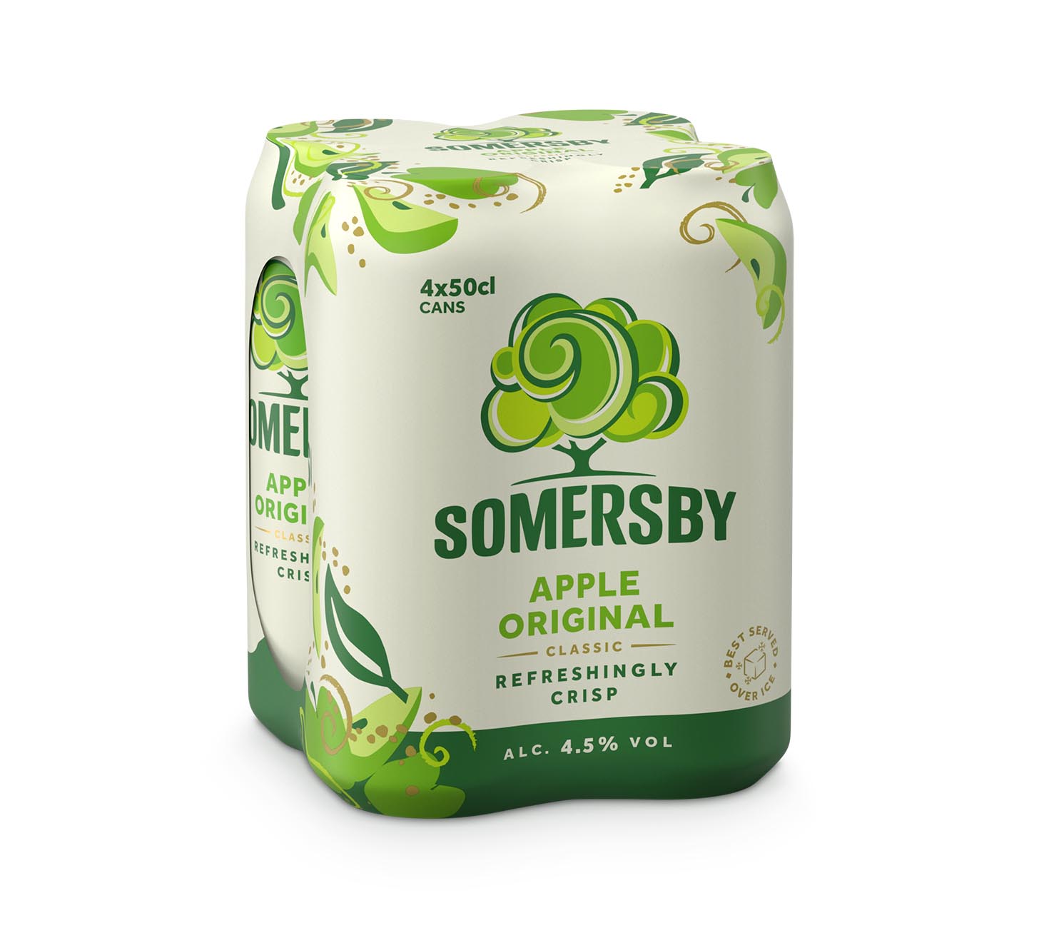 DE: Somersby Apple Original Modern Cider 50cl 4-Pack, klassischer Apfel-Cider, erfrischend und fruchtig, modernes Pack vor weissem Hintergrund.

FR: Somersby Apple Original Modern Cider 50cl pack de 4, cidre classique a la pomme, fruité et rafraichissant, pack sur fond blanc.

IT: Somersby Apple Original Modern Cider 50cl confezione da 4, sidro classico alla mela, fruttato e rinfrescante, pack su sfondo bianco.

Keywords: somersby apple, modern cider, apple cider, feldschloesschen-getraenkeshop