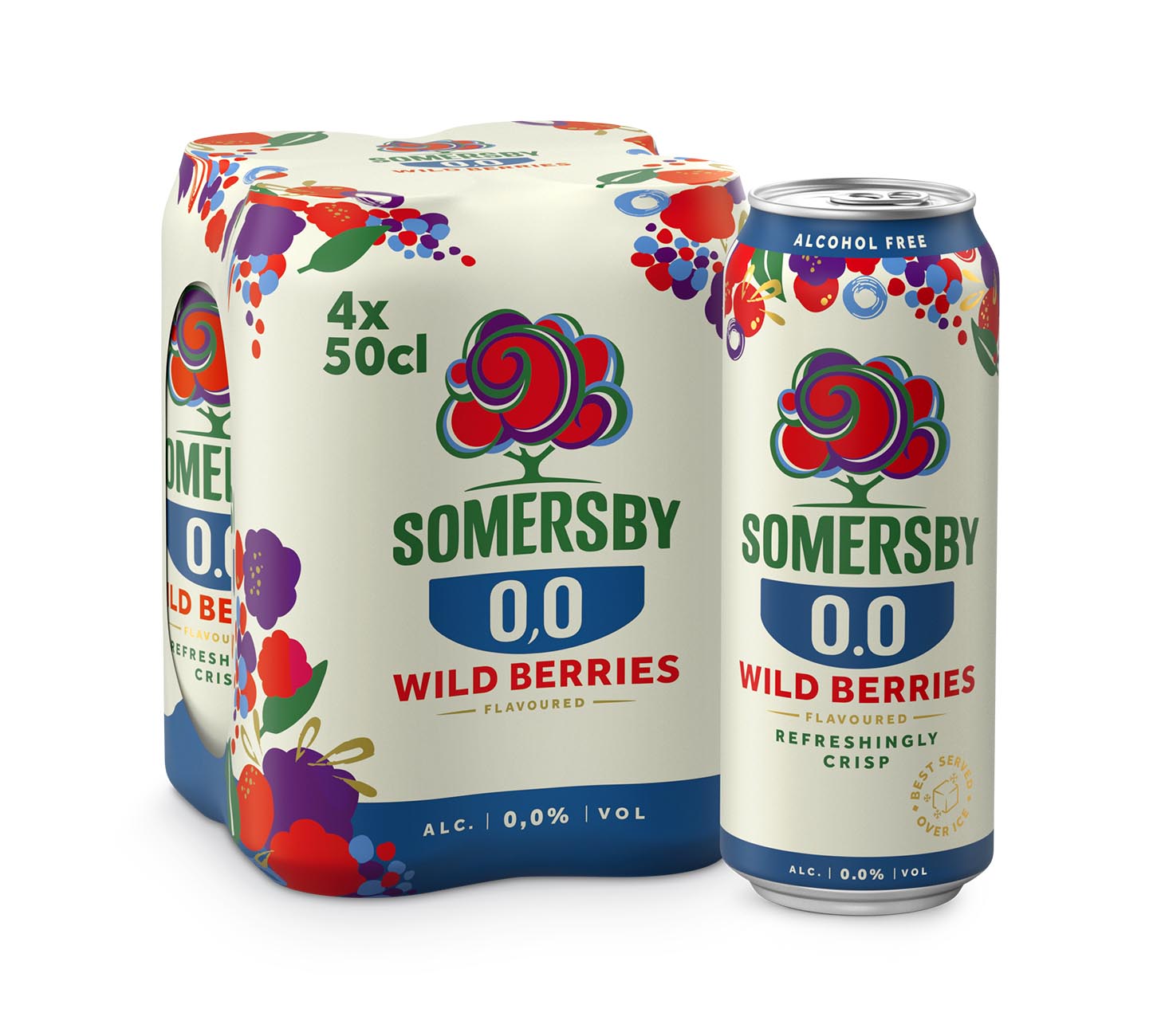 DE: Somersby Wild Berries 0.0% 4x50cl MHI – alkoholfreier Modern Cider aus Schweizer Produktion mit wildem Beerengeschmack.

FR: Somersby Wild Berries 0.0% pack 4x50cl MHI – cider moderne sans alcool de production suisse, fruits rouges.

IT: Somersby Wild Berries 0.0% confezione 4x50cl MHI – cider moderno analcolico svizzero ai frutti di bosco.