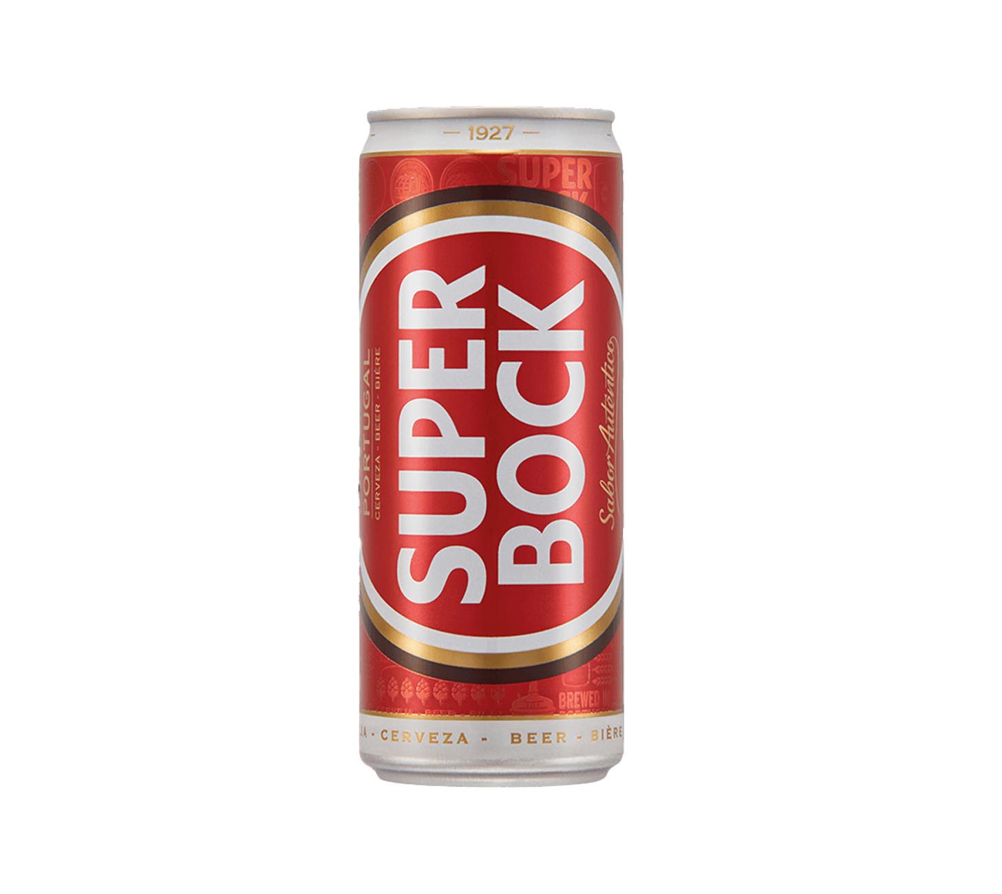 DE: Super Bock Lager Bier Dose 33cl, ikonische rote Dose mit Super-Bock-Logo, portugiesisches Lagerbier mit mildem, erfrischendem Geschmack vor weissem Hintergrund.

FR: Canette Super Bock Lager 33cl, canette rouge iconique avec logo Super Bock, biere portugaise douce et rafraichissante sur fond blanc.

IT: Lattina Super Bock Lager 33cl, iconica lattina rossa con logo Super Bock, birra portoghese fresca e dal gusto equilibrato su sfondo bianco.