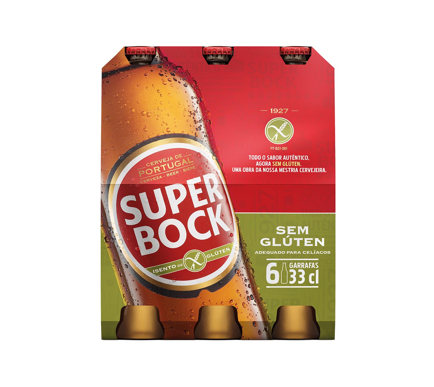 DE: Super Bock Glutenfrei Bier 33cl 6er-Pack – glutenfreies Lagerbier aus Portugal in Glasflaschen, mild und erfrischend, ideal für bewussten Biergenuss.

FR: Super Bock sans gluten 33cl pack de 6 – bière portugaise sans gluten en bouteilles en verre, fraîche, douce et équilibrée.

IT: Super Bock senza glutine 33cl pack da 6 – birra portoghese senza glutine in bottiglie di vetro, fresca e leggera.