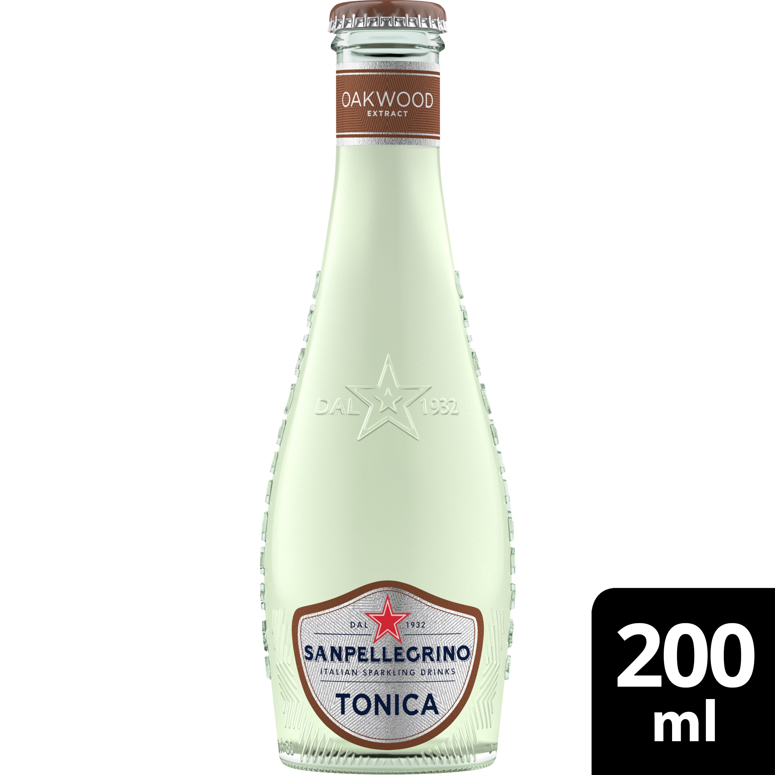 Französisch (FR):
„Bouteille de 20cl Sanpellegrino Tonica Oakwood, boisson tonique italienne pétillante avec extrait de chêne.“

Deutsch (DE):
„Sanpellegrino Tonica Oakwood – 20cl-Flasche italienisches Tonic Water mit Eichenextrakt.“

Italienisch (IT):
„Bottiglia da 20cl Sanpellegrino Tonica Oakwood, tonica italiana frizzante con estratto di quercia.“