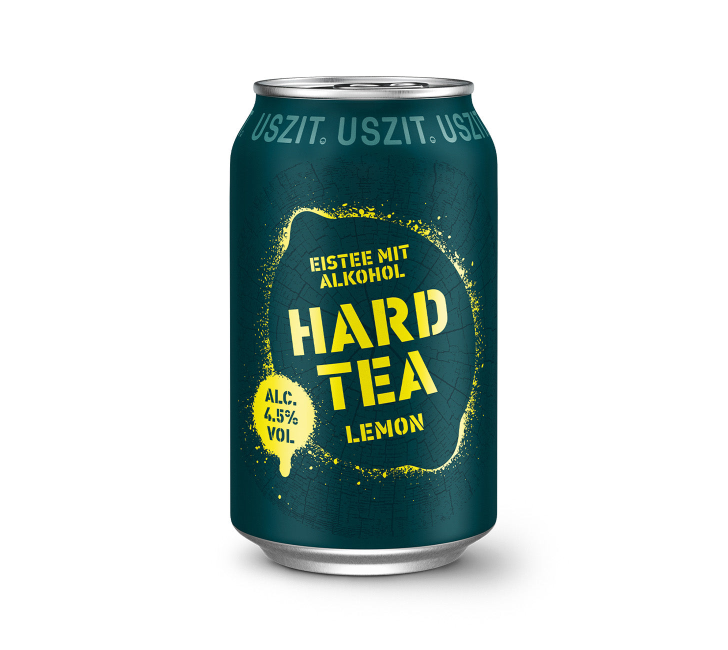 DE: USZIT Hard Tea Lemon 33cl Dose, spritziger Zitronen-Hard-Tea mit Alkohol, vor neutralem Hintergrund.
FR: USZIT Hard Tea Lemon 33cl canette, thé glacé alcoolisé au citron, sur fond neutre.
IT: USZIT Hard Tea Lemon 33cl lattina, hard tea al limone con alcol, su sfondo neutro.