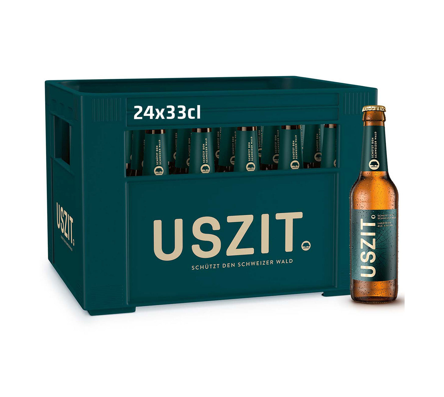 DE: USZIT Lager Bier 33cl 24er-Harasse (MHI), klassisches Lager mit Malz-Hopfen-Balance, „Nur ein Bier. Aber ein besseres“, vor neutralem Hintergrund.

FR: USZIT Lager bière 33cl caisse 24 (MHI), bière lager fraîche et équilibrée, „Juste une bière. Mais en mieux“, sur fond neutre.

IT: USZIT Lager birra 33cl cassa 24 (MHI), lager equilibrata malto-luppolo, „Solo una birra. Ma migliore“, su sfondo neutro.