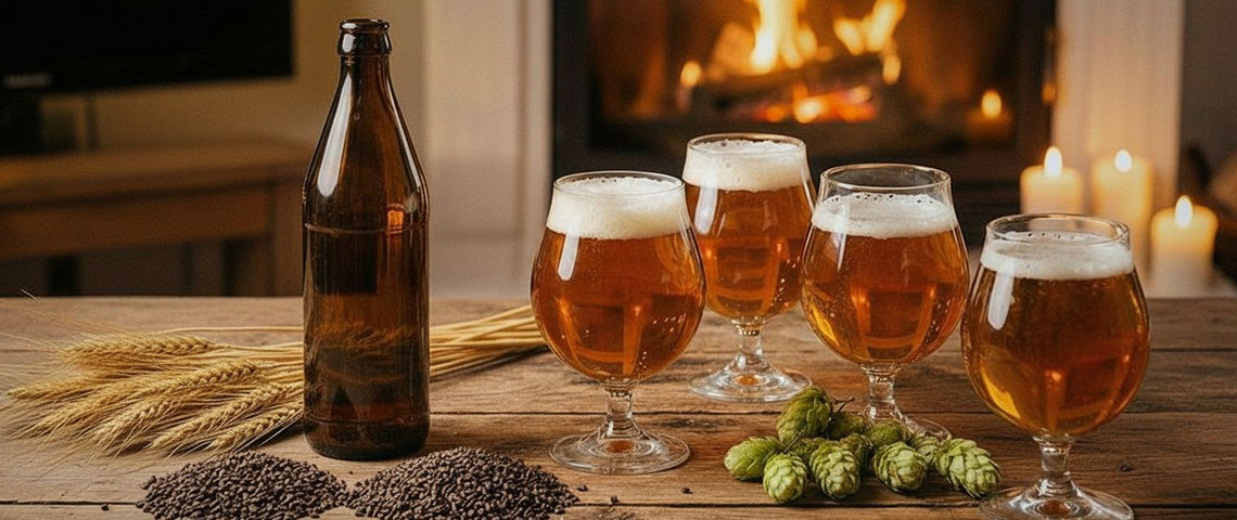 Märzenbiere im Glas mit Hopfen und Malz