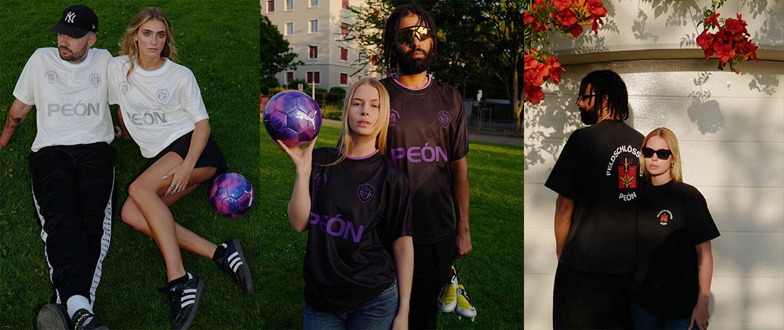 DE: Zwei Personen in Feldschlösschen x PEÓN Streetwear beim Jonglieren mit Ball FR: Deux personnes en streetwear Feldschlösschen x PEÓN jonglant avec un ballon IT: Due persone in streetwear Feldschlösschen x PEÓN che giocolano con un pallone EN: Two people in Feldschlösschen x PEÓN streetwear juggling with a ball