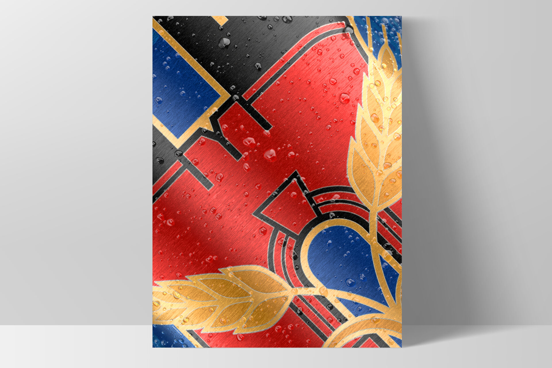 Exklusives Feldschlösschen Redesign Plakat angelehnt an eine Wand,